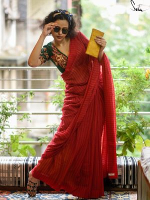 red-handloom-cotton-casual-saree