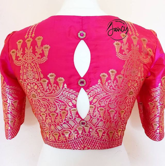 High Back Neck Blouse Design With Two Leaf Cutout