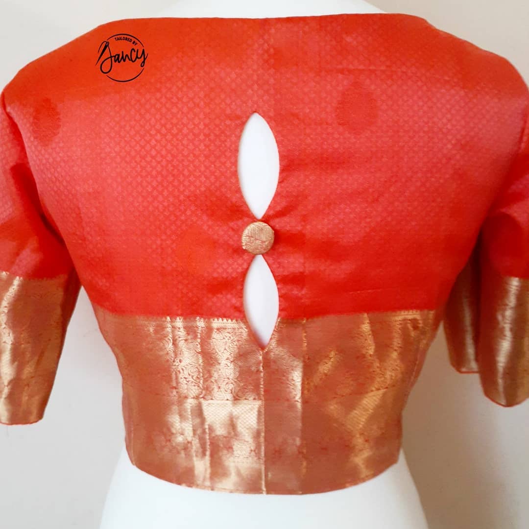 Leaf Cut Out High Back Neck Blouse Design