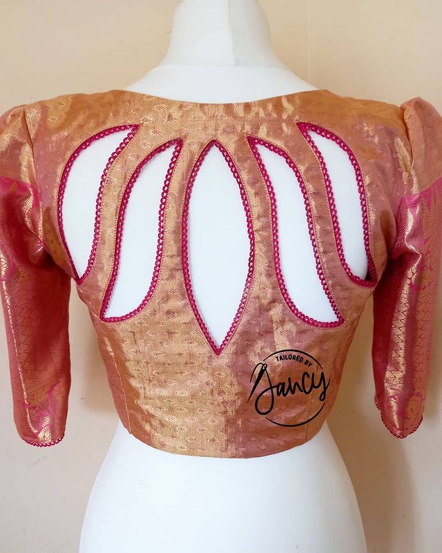 Lotus Cut Out Back Neck Blouse Design