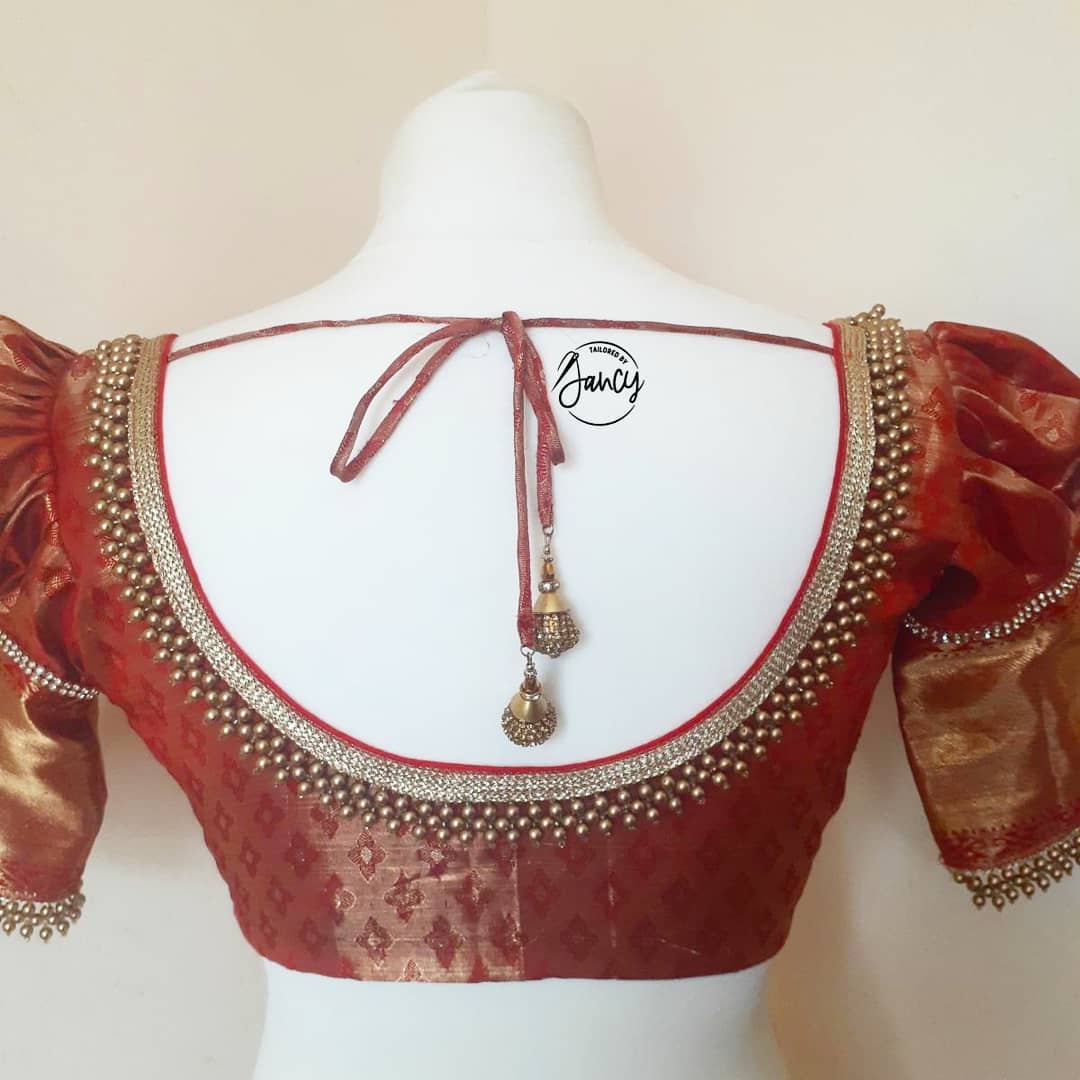 Stunning Aari Work Back Neck Blouse Design