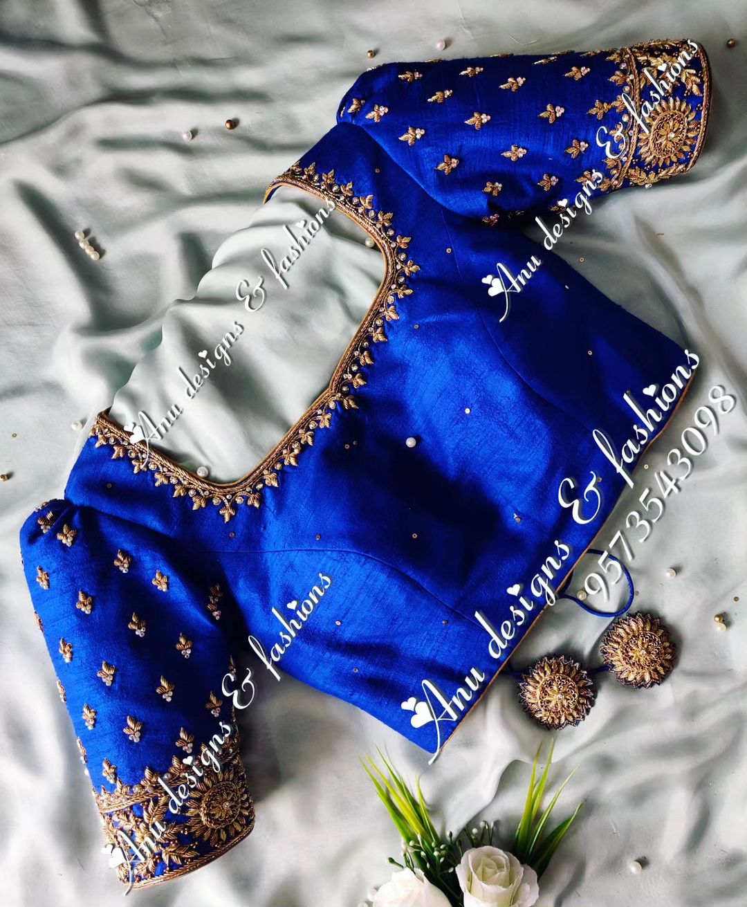 Elegant Royal Blue Embroidery Blouse