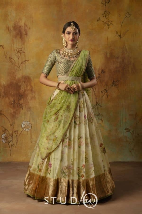 Fusion Floral Organza Bridal Half Saree