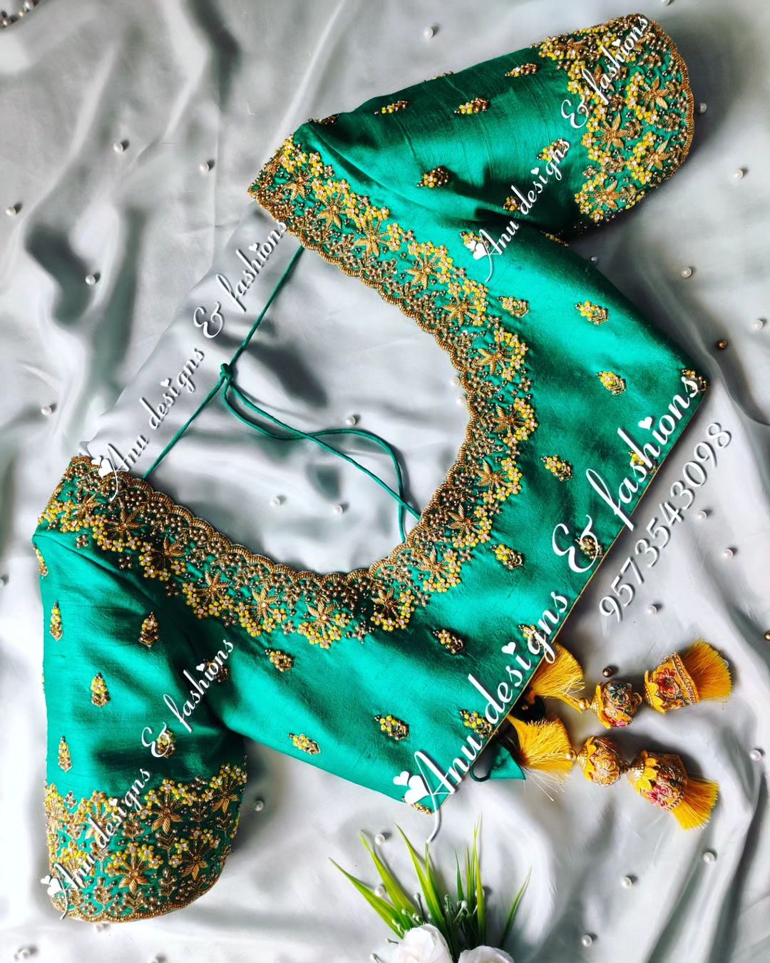 Graceful Aqua Green Embroidery Blouse