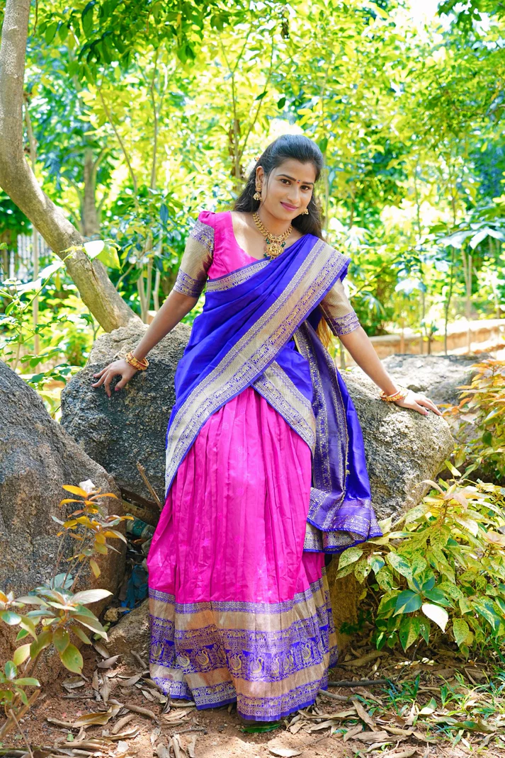 Graceful Pink Banarasi Silk Jacquard Half Saree