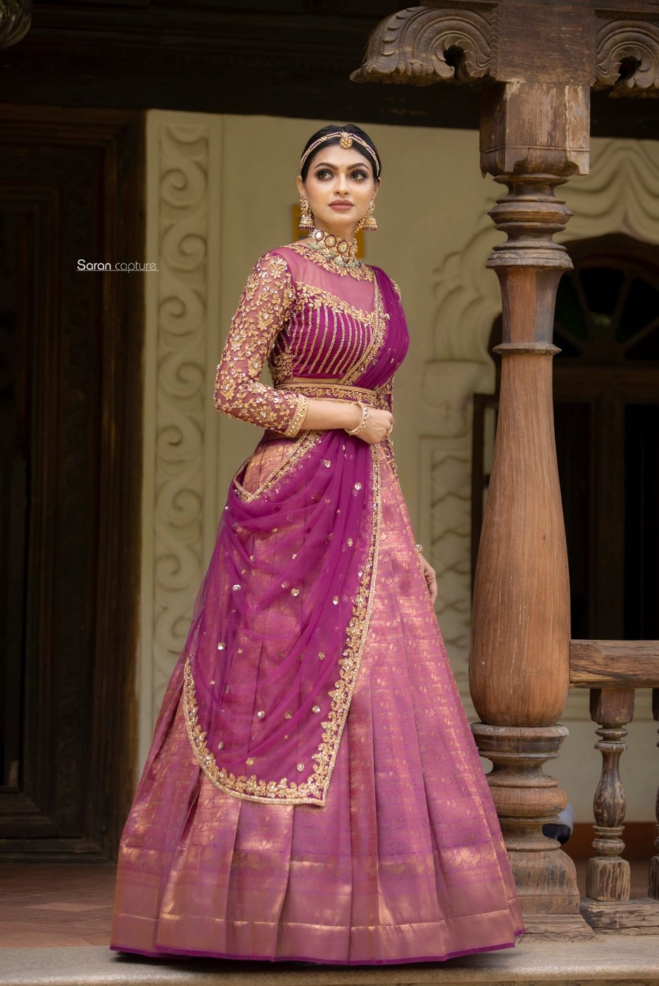 Purple Banaras Silk Half Saree