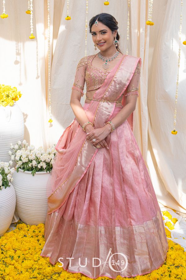 Baby pink bridal saree best sale