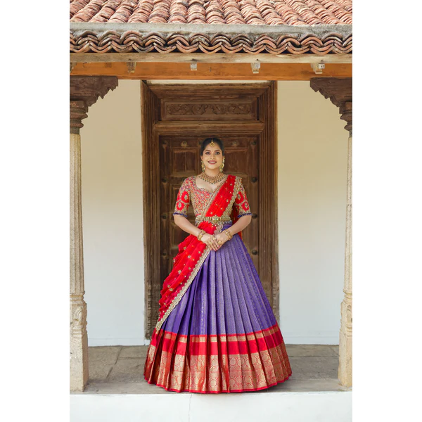 Traditional Blue And Red Half Saree